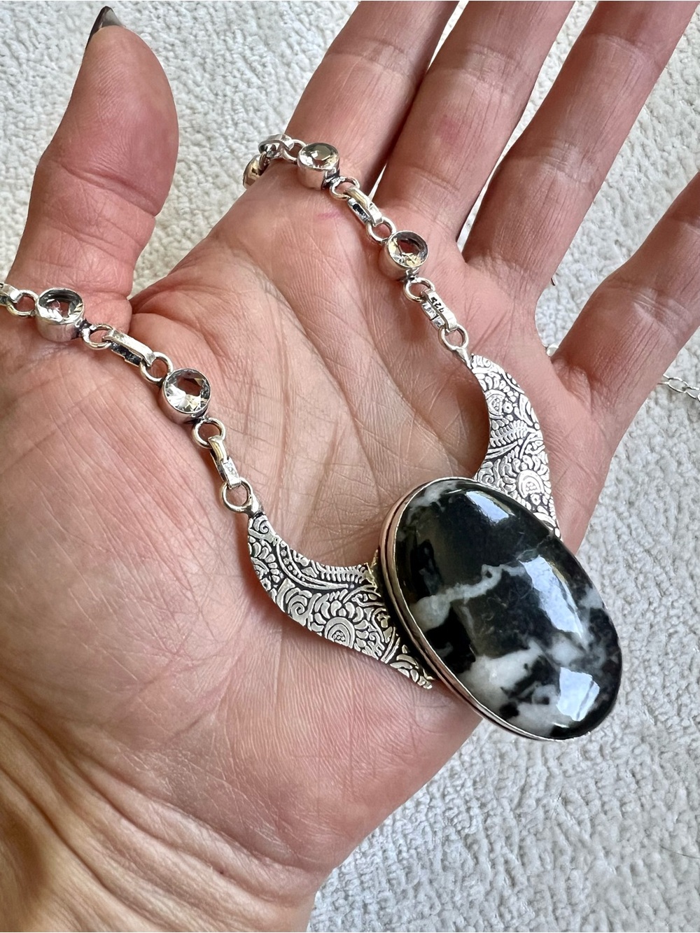 925 Sacred Journey White Buffalo Turquoise Heart+ Topaz Necklace